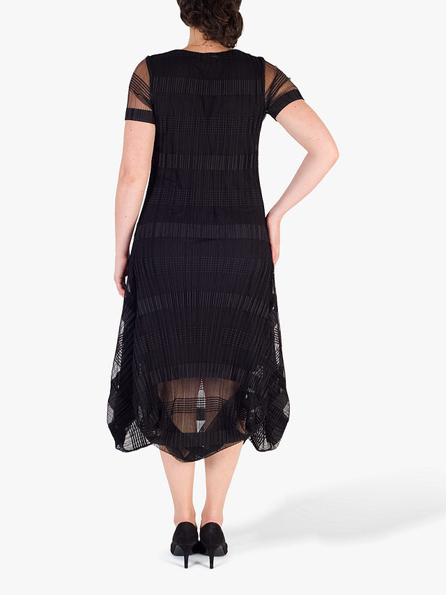 chesca Sheer & Stripe Crush Pleat Drape Dress, Black, 12-14