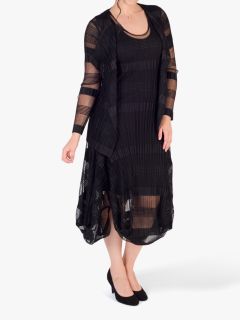chesca Sheer & Stripe Crush Pleat Drape Dress, Black, 12-14