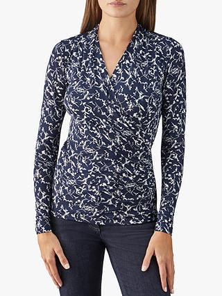 Pure Collection Wrap Jersey Top, Navy