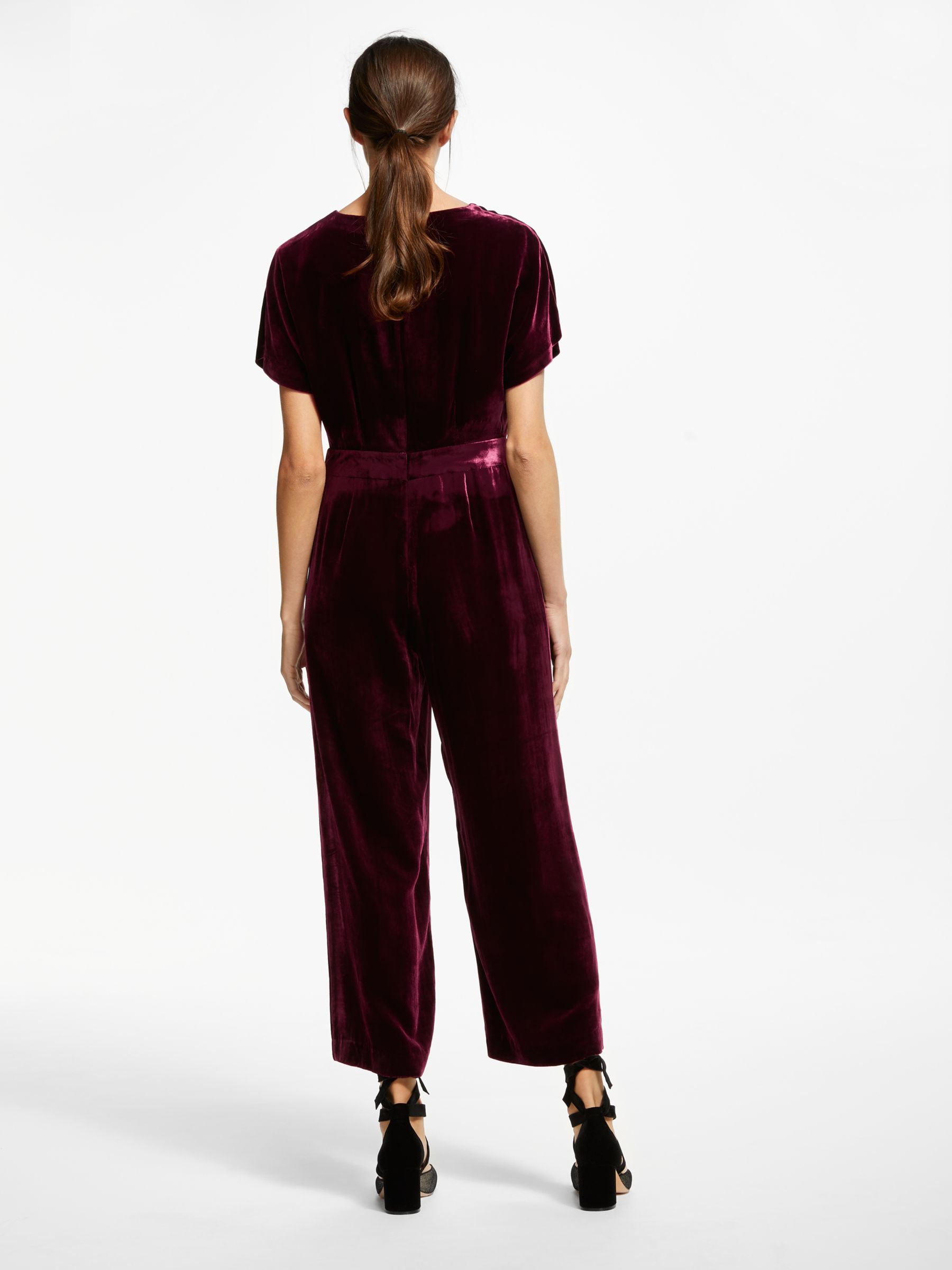 Boden Aston Velvet Jumpsuit, Mulled Wine