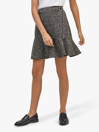 Warehouse Textured Peplum Wrap Skirt, Dark Grey