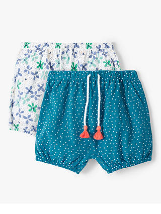 John Lewis & Partners Baby GOTS Organic Cotton Floral Polka Dot Shorts, Pack of 2, Blue/Multi