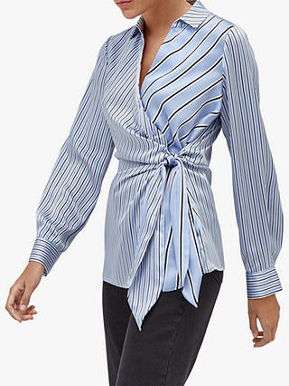 Warehouse Mixed Stripe Tie Side Shirt, Blue