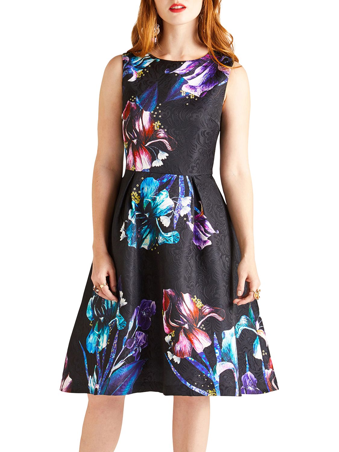 Yumi Floral Jacquard Dress, Black