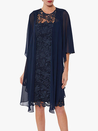 Gina Bacconi Gianna Floral Guipure Dress With Shawl, Navy