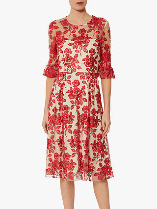 Gina Bacconi Luana Floral Embroidered Dress, Crimson
