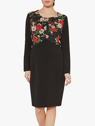Gina Bacconi Rochelle Crepe And Print Dress, Black/Red