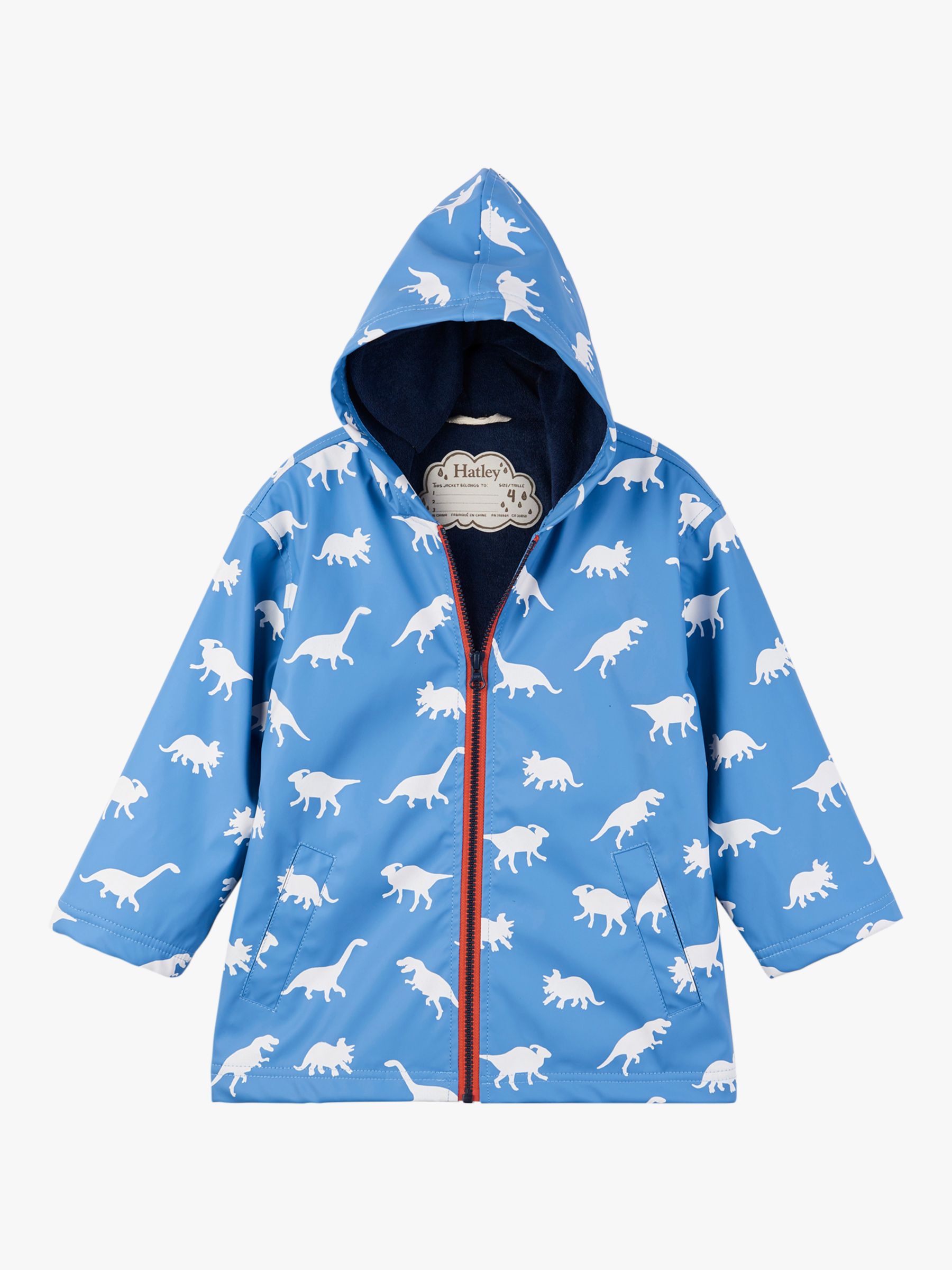 Hatley Boys' Colour Changing Dinosaur Splash Rain Jacket, Blue at John