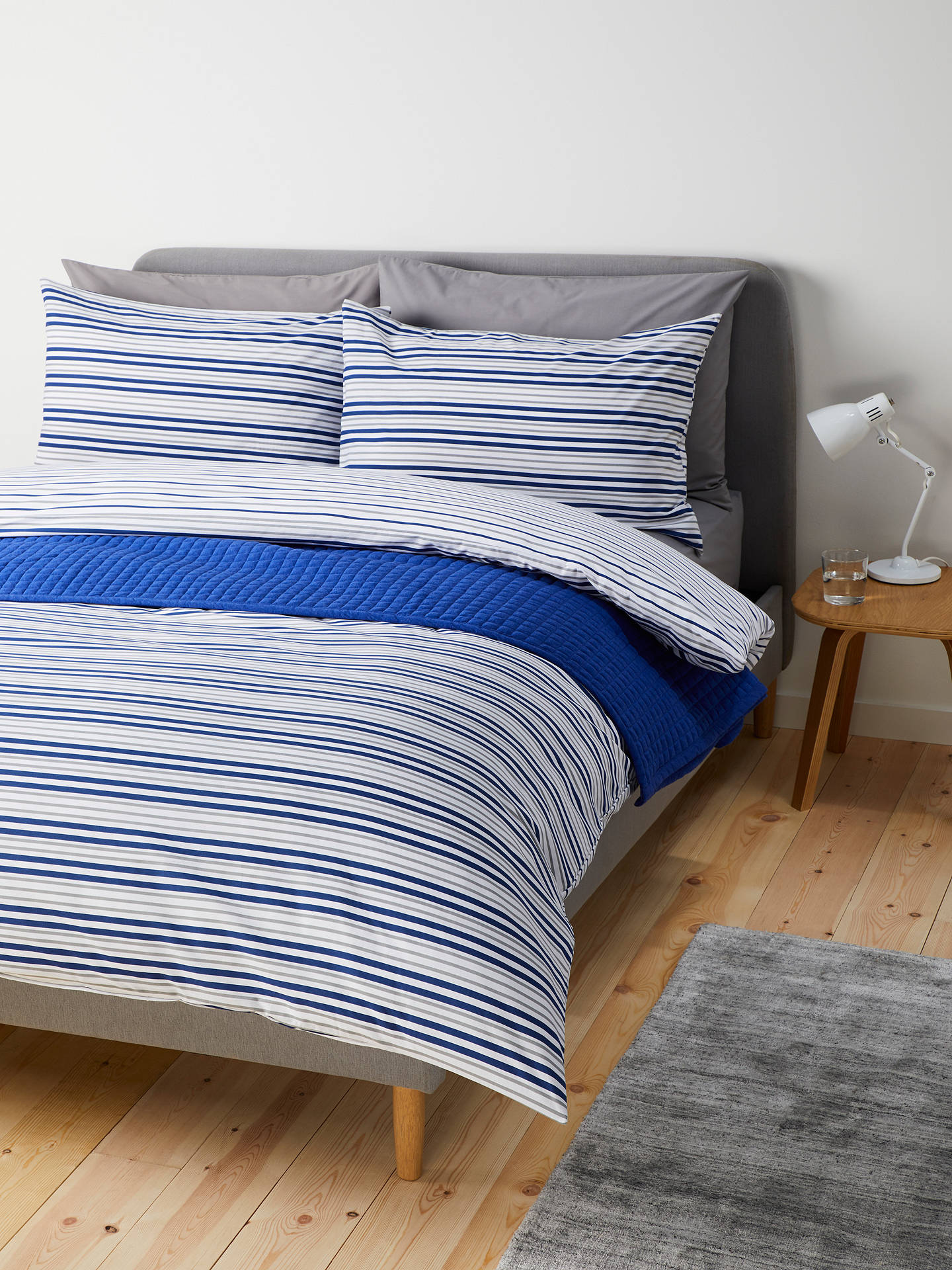 House By John Lewis Basic Stripe Duvet Cover Set Navy Grey At