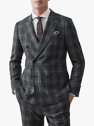 Reiss Bondi Wool Check Double Breasted Slim Fit Suit Jacket, Charcoal