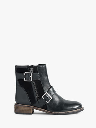 Jigsaw Carlo Buckle Ankle Boots, Black Leather