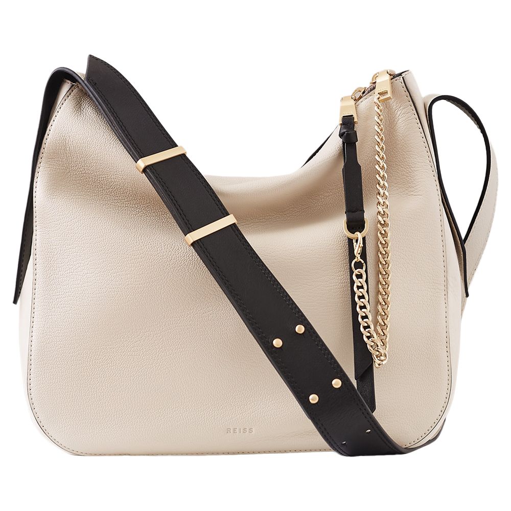 Reiss Willow Leather Relaxed Shoulder Bag, Off-White