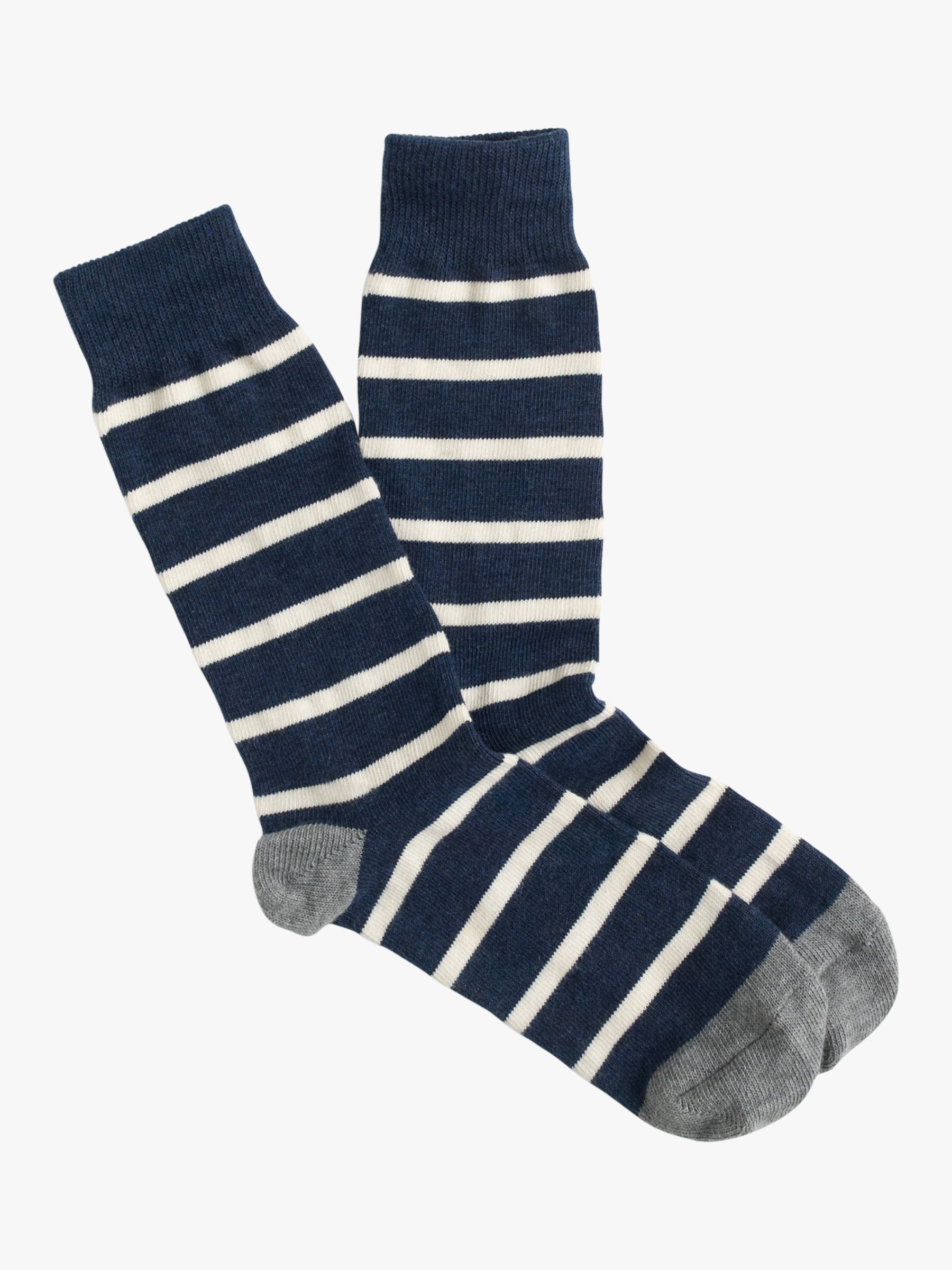 J.Crew Naval Stripe Socks, One Size, Navy/White at John Lewis & Partners