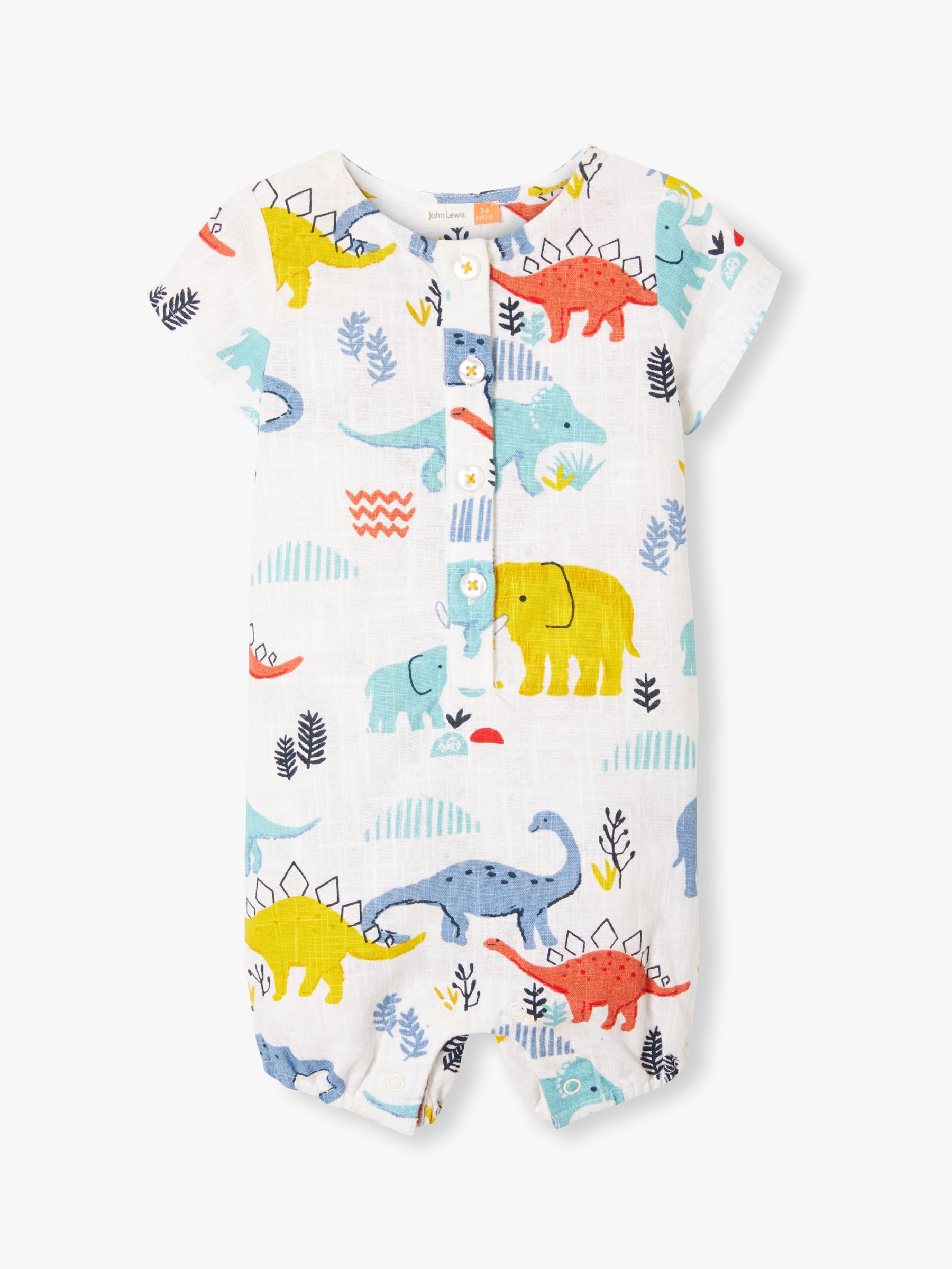 John Lewis & Partners Baby Dinosaur Romper, Multi