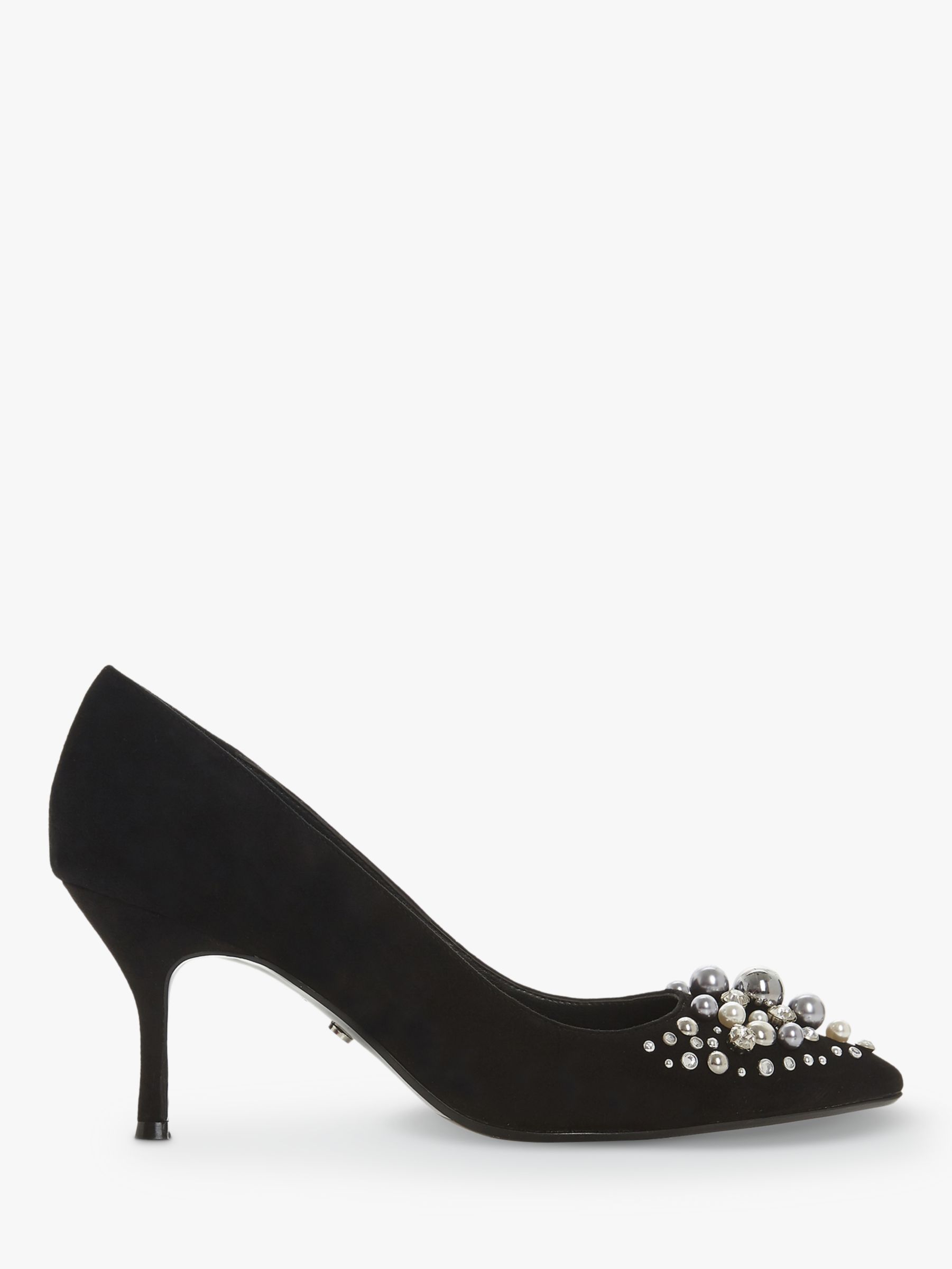 Dune Baubelle Jewel Embellished Stiletto Heel Court Shoes, Black Suede