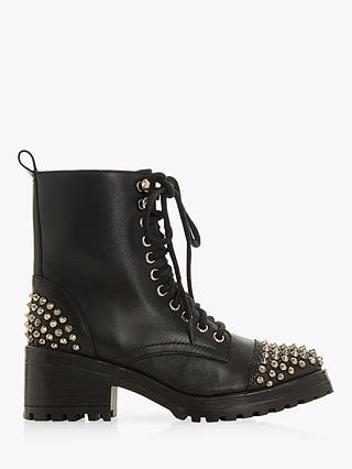 Steve Madden Grifter Studded Block Heel Lace Up Ankle Boots, Black Leather