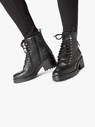 Steve Madden Geneva Block Heel Lace Up Ankle Boots, Black Leather at ...