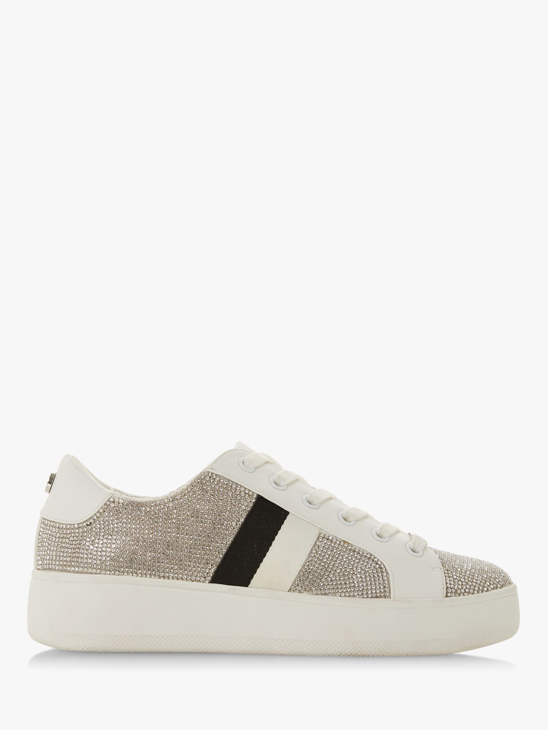 Steve Madden Belle-R Embellished Lace Up Trainers, Silver Diamante