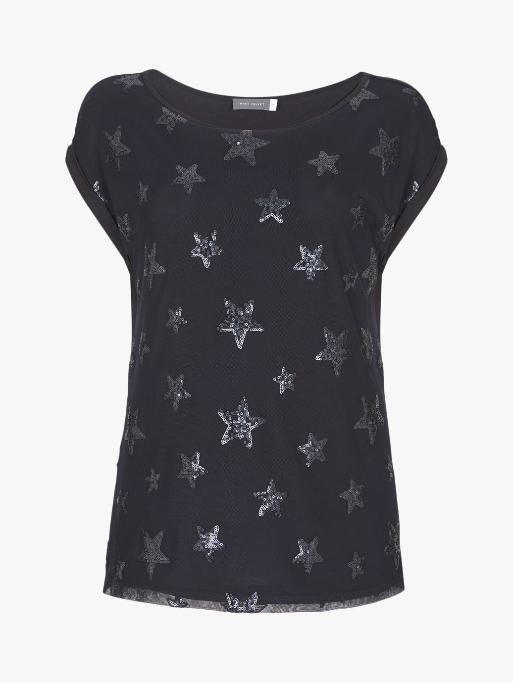 Mint Velvet Sequined Star T-Shirt, Navy