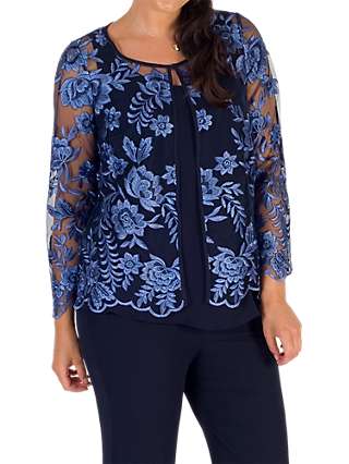 Chesca Embroidered Mesh Jacket, Iris/Navy