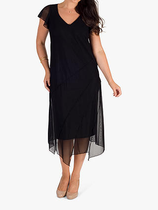 Chesca Asymmetric Hem & Seam Detail Mesh Dress, Black