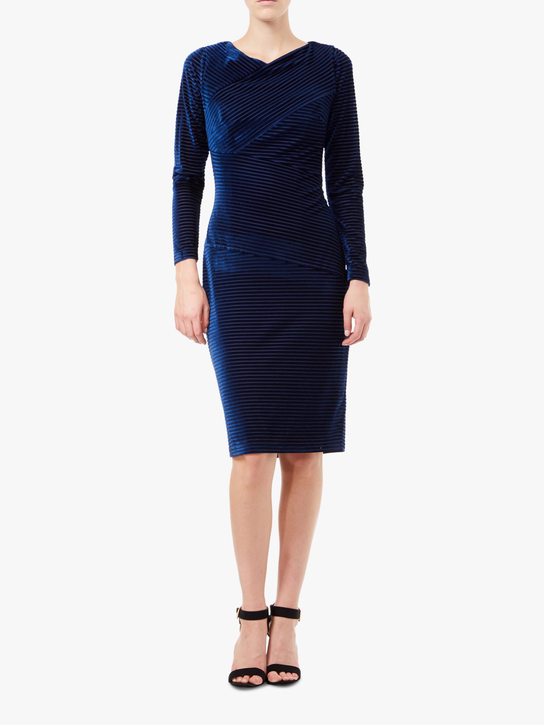 Adrianna Papell Tanya Ribbed Velvet Sheath Dress, Navy Sateen at John ...