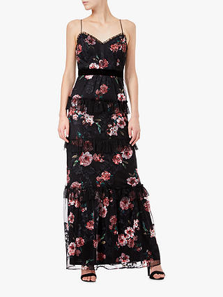 Adrianna Papell Tiered Floral Print Tulle Dress, Red Multi