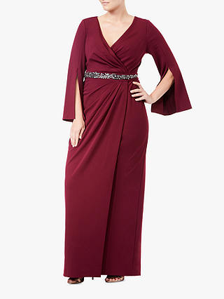 Adrianna Papell Plus Size Long Split Sleeve Evening Dress, Garnet