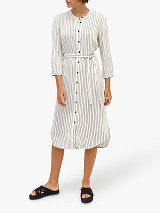 Warehouse Half Sleeve Stripe Shirt Dress, White