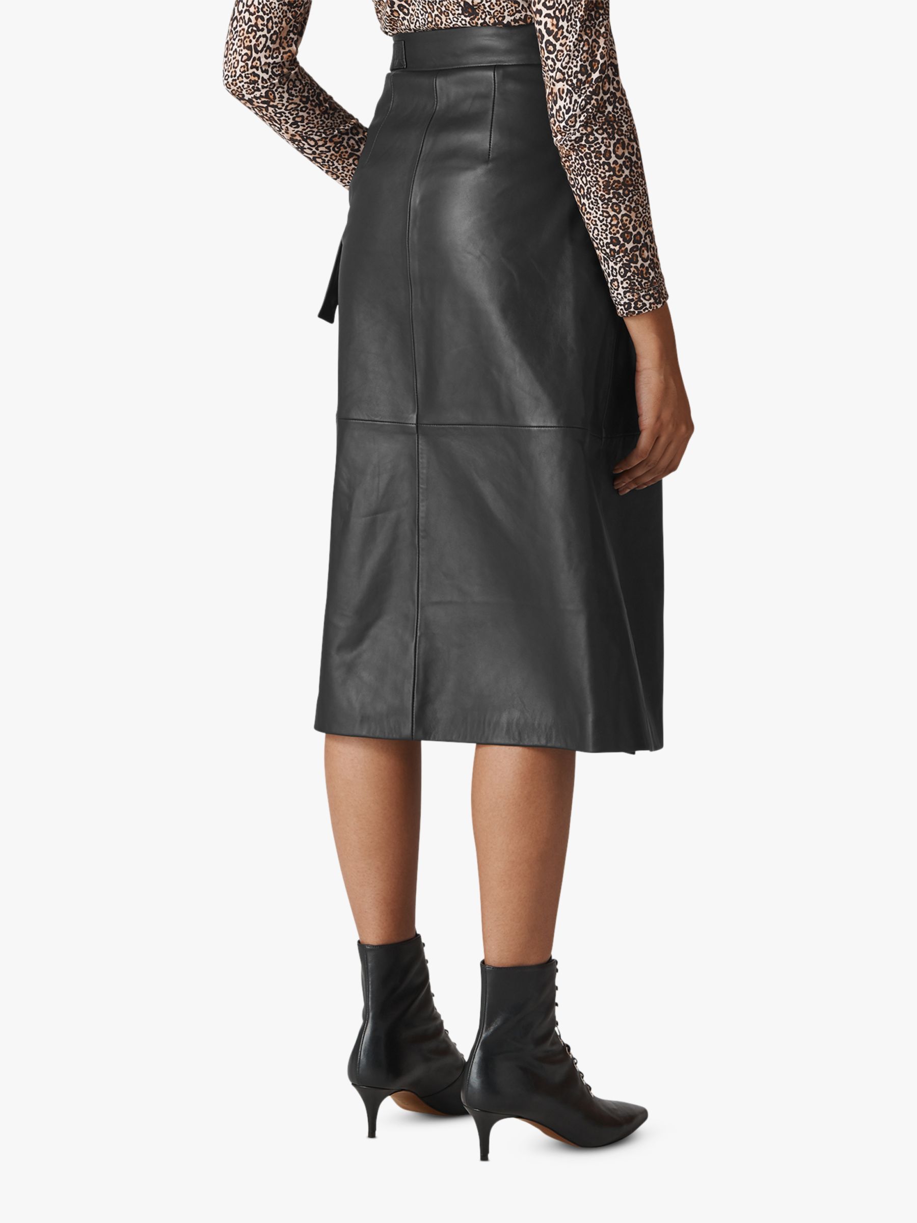 Whistles Leather Wrap Midi Skirt, Black