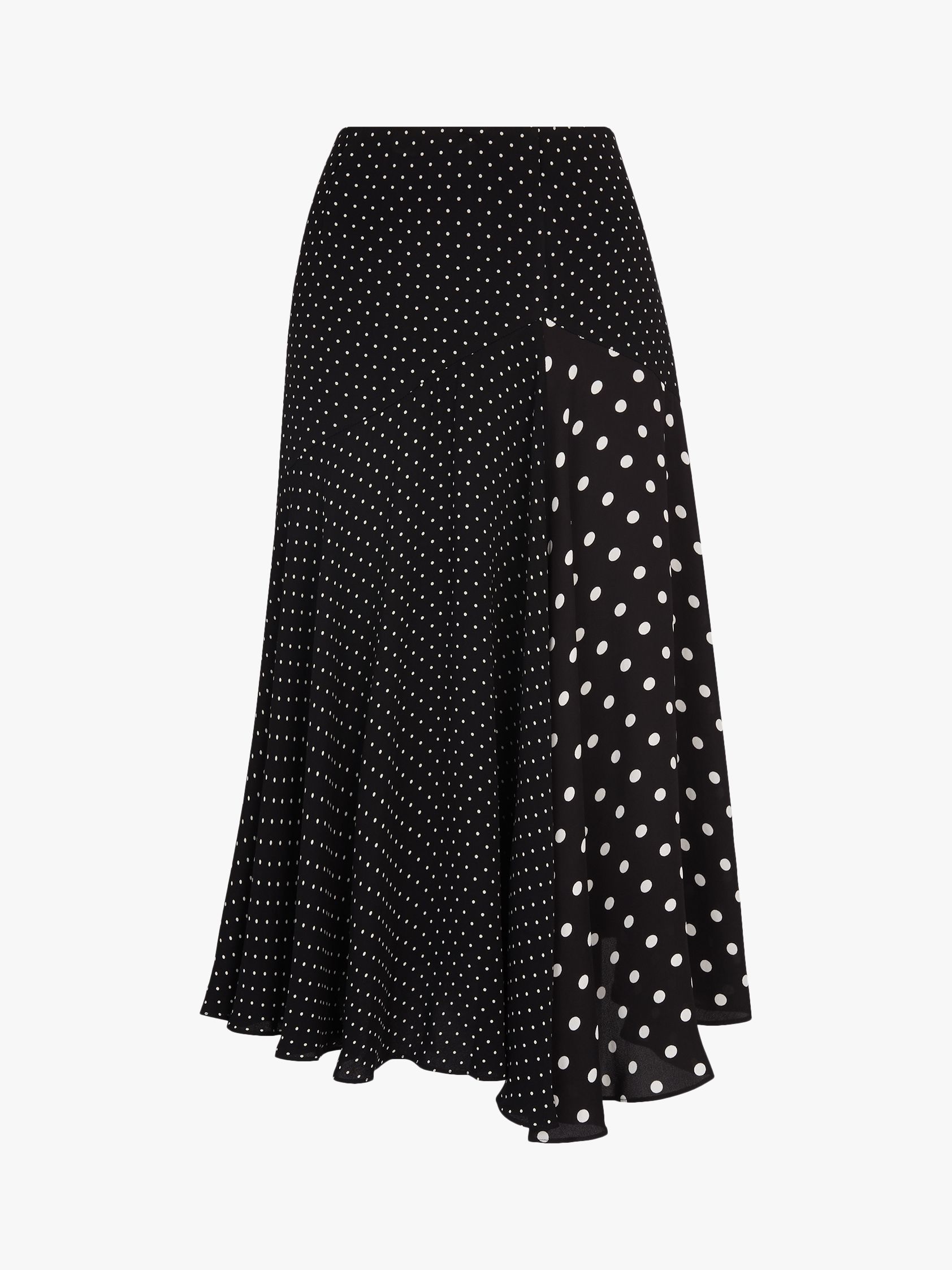 Whistles Spot Print Asymmetric Skirt, Black/White