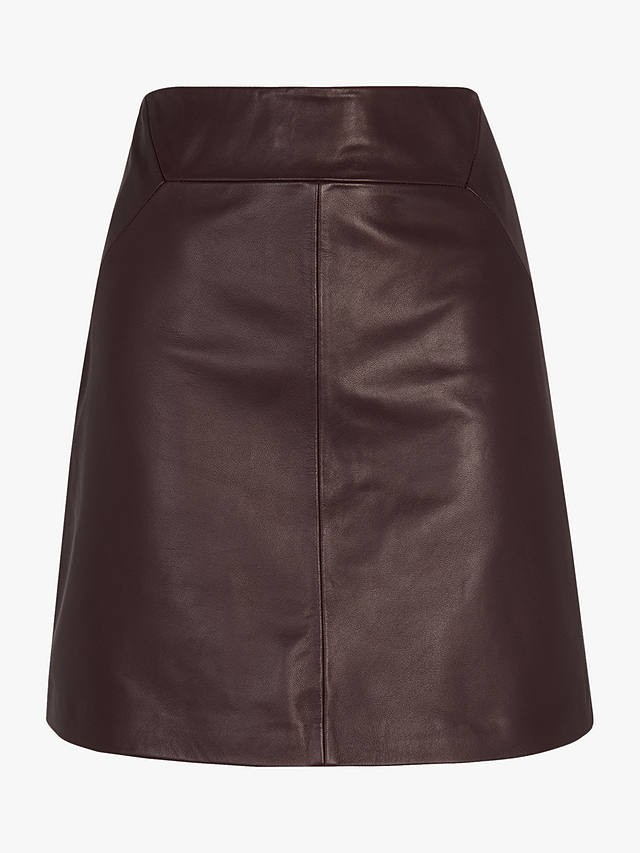 Whistles A-Line Mini Leather Skirt, Burgundy at John Lewis & Partners