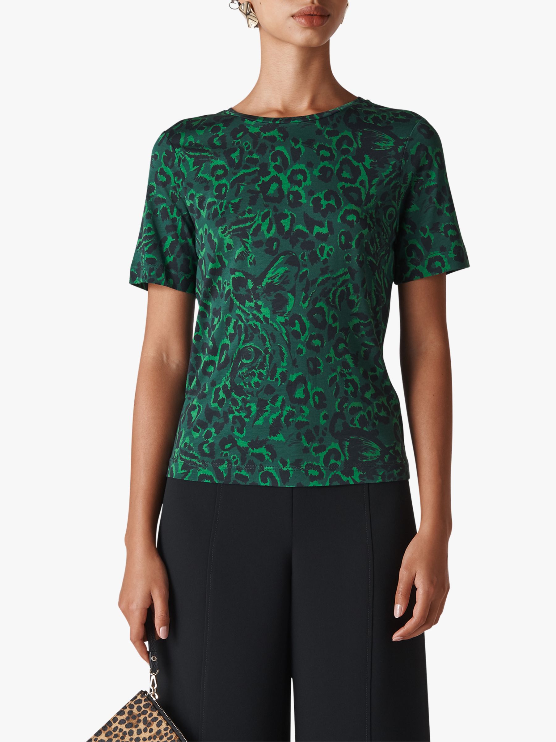 Whistles Jungle Cat Animal Print T-Shirt, Green/Multi