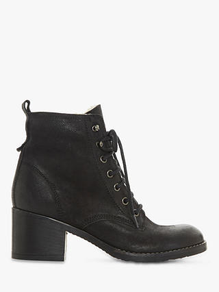 Dune Patsie D Leather Lace Up Ankle Boots, Black Nubuck