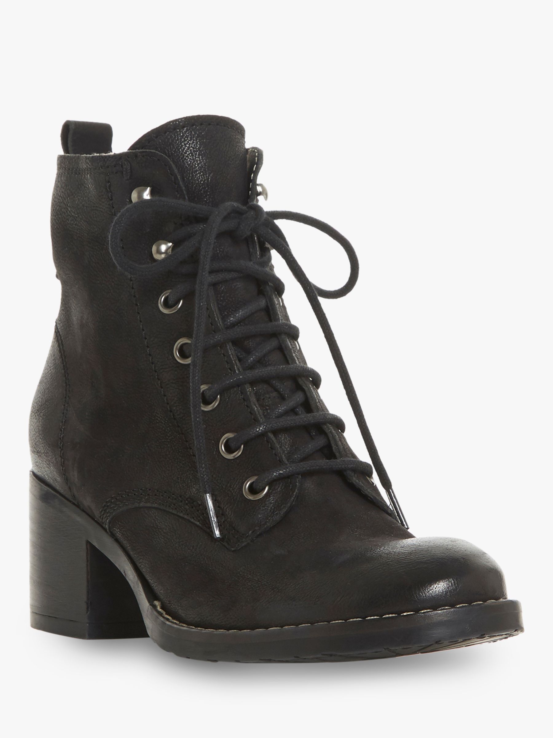 Dune Patsie D Leather Lace Up Ankle Boots, Black Nubuck at John Lewis & Partners