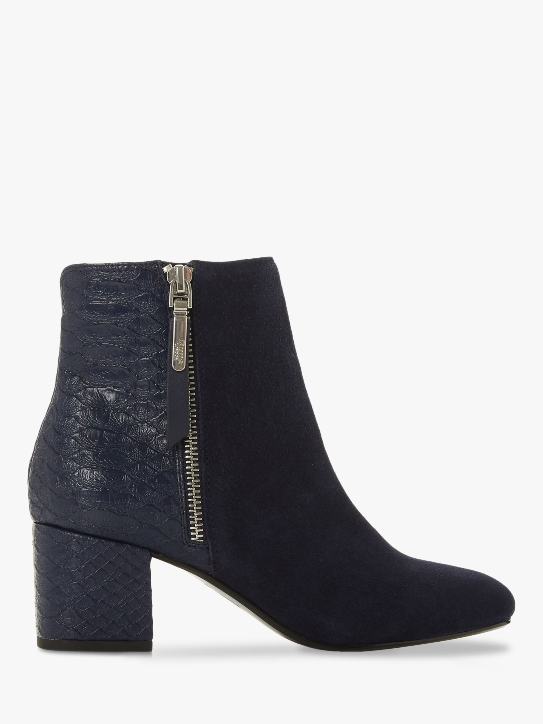 Dune Orlla Side Zip Ankle Boots, Navy Suede at John Lewis & Partners