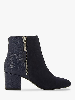 Dune Orlla Side Zip Ankle Boots, Navy Suede