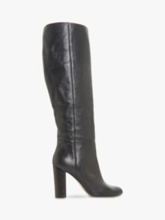 Dune Simonne Block Heel Knee High Boots, Black Leather, 3