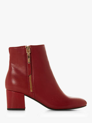 Dune Orlla Side Zip Ankle Boots, Red Leather