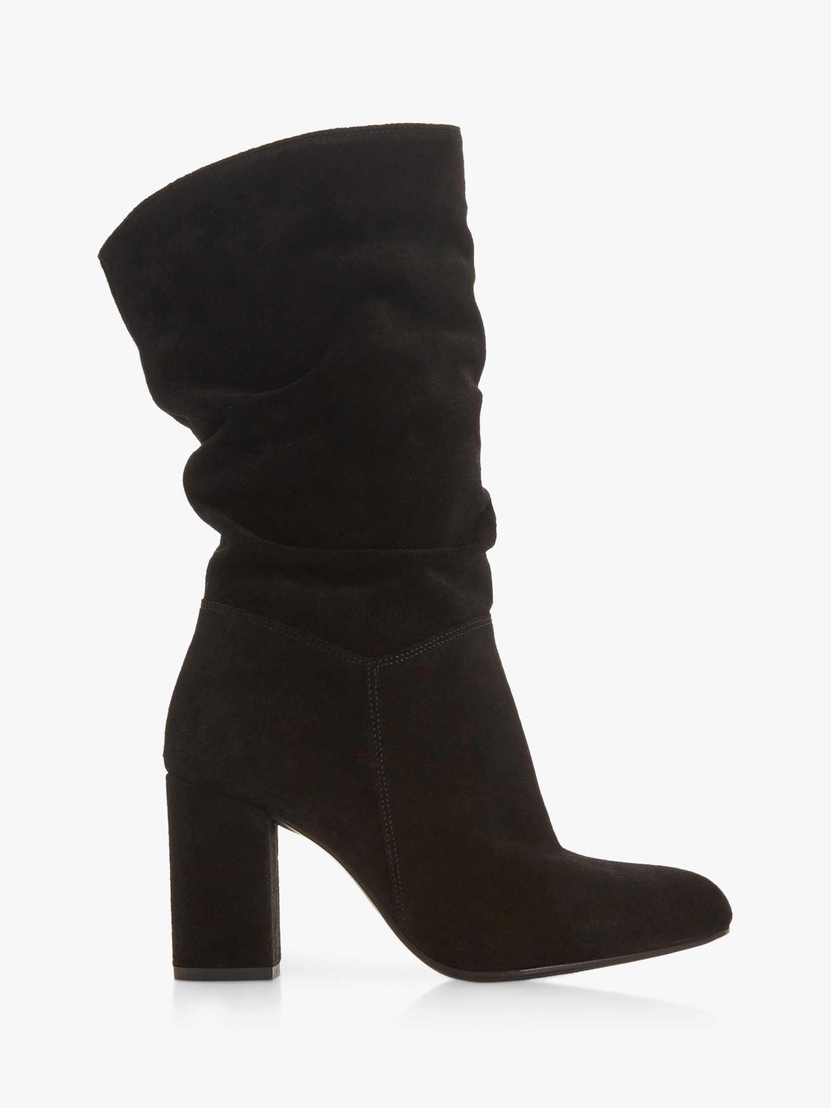 Dune Rafaellie Ruched Block Heel Boots Black Suede At John Lewis And Partners 