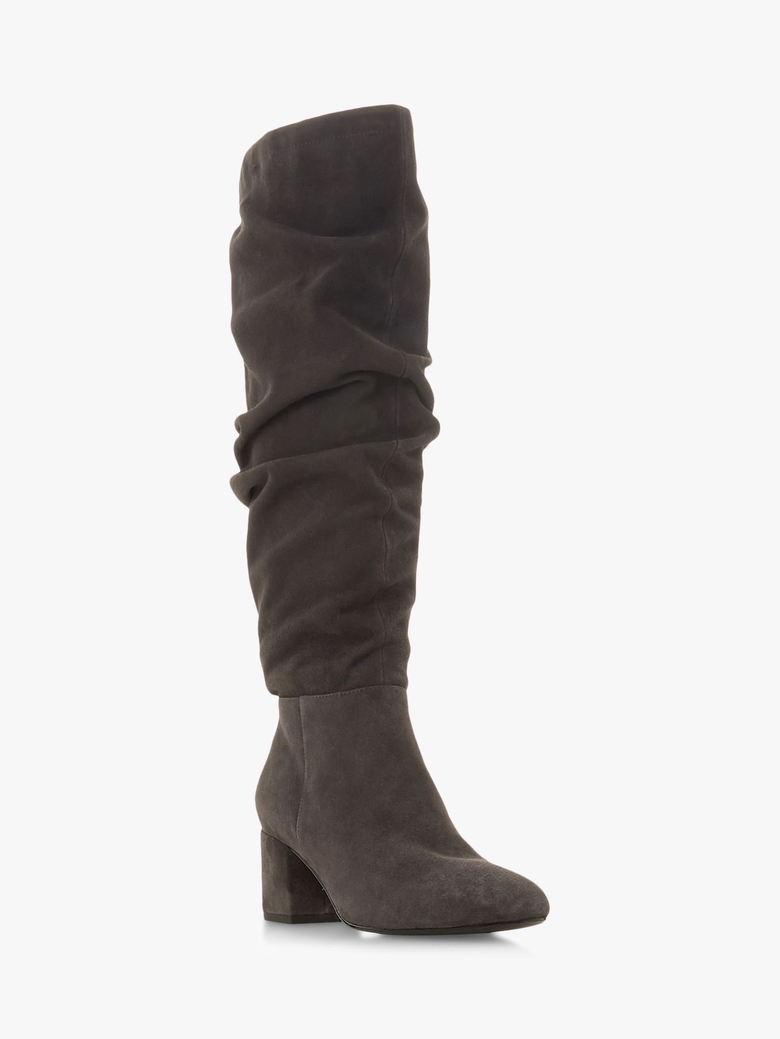 Dune Sarento Ruched Knee High Boots, Grey Suede, 3