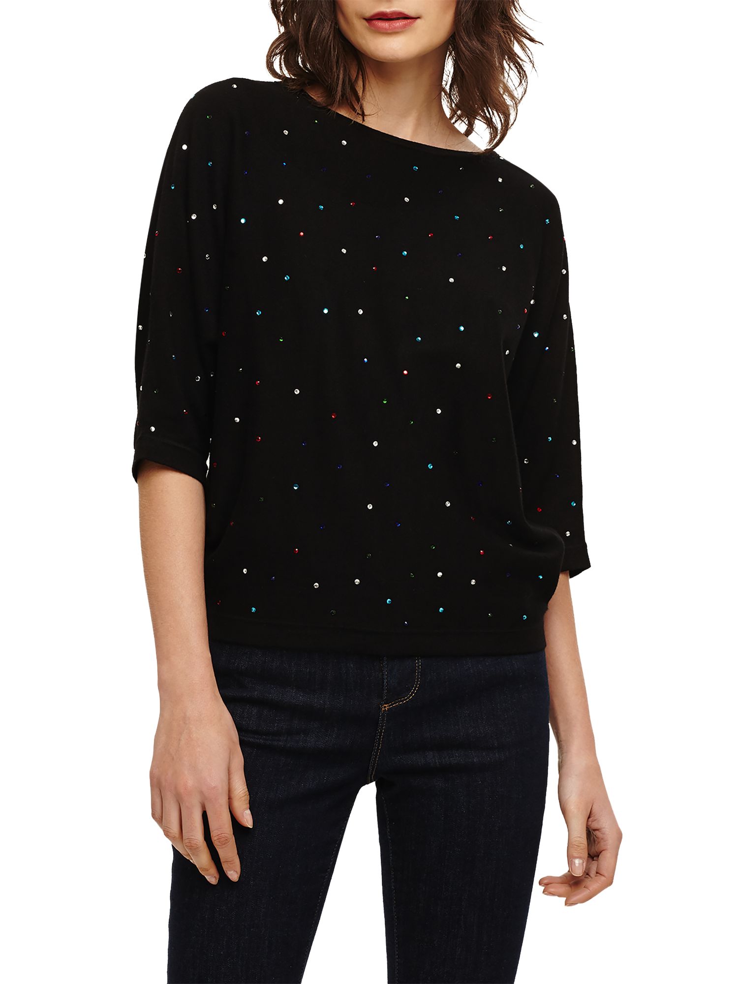 Phase Eight Cristine Muti Coloured Diamante Knit, Black at John Lewis ...