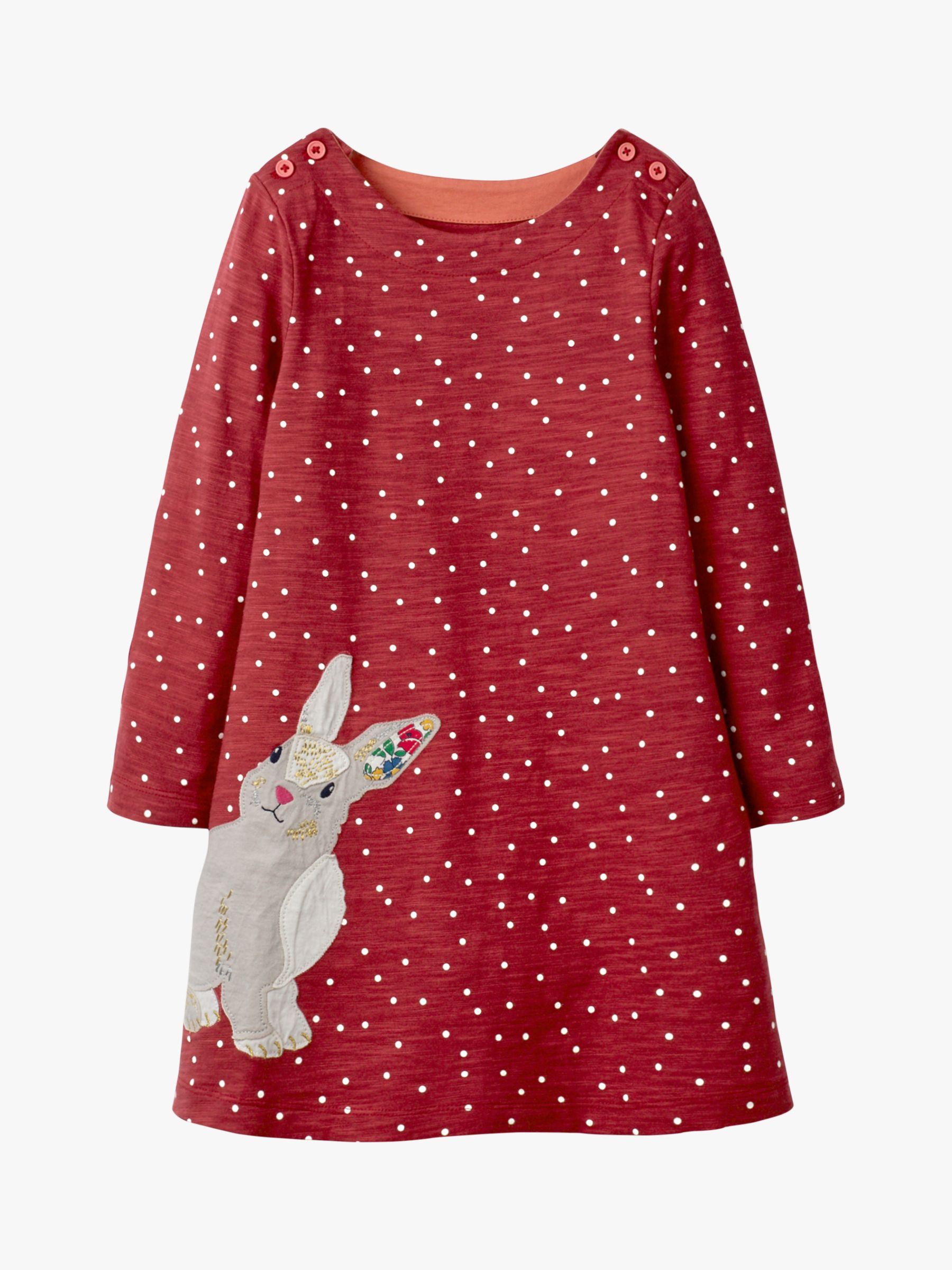 Pink Spotty Bunny Long Sleeved Girls Dress with Bunny Applique Details