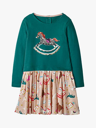 Mini Boden Girls' Sequin Rocking Horse Dress, Green
