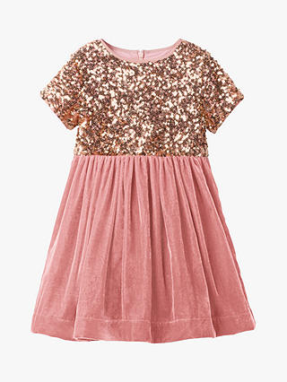 Mini Boden Girls' Velvet Sequin Party Dress, Vintage Pink