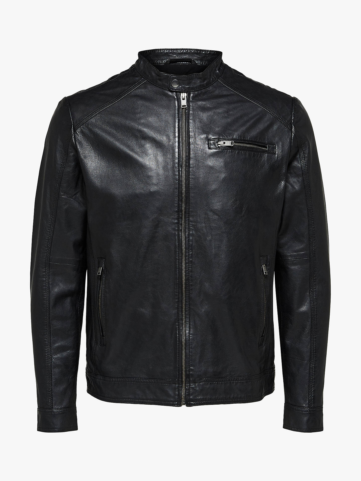 SELECTED HOMME Classic Leather Jacket, Black at John Lewis & Partners