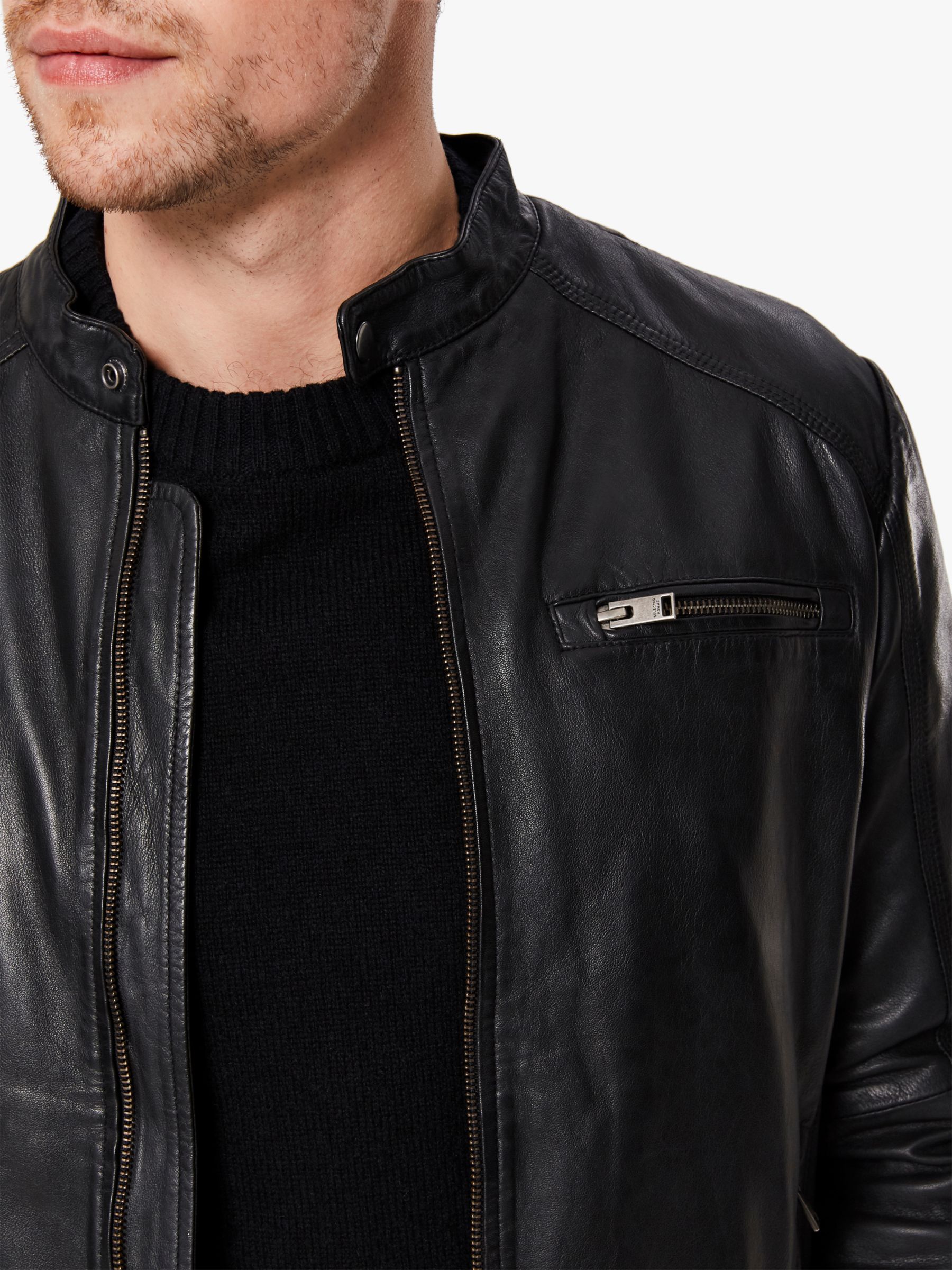 SELECTED HOMME Classic Leather Jacket, Black at John Lewis & Partners