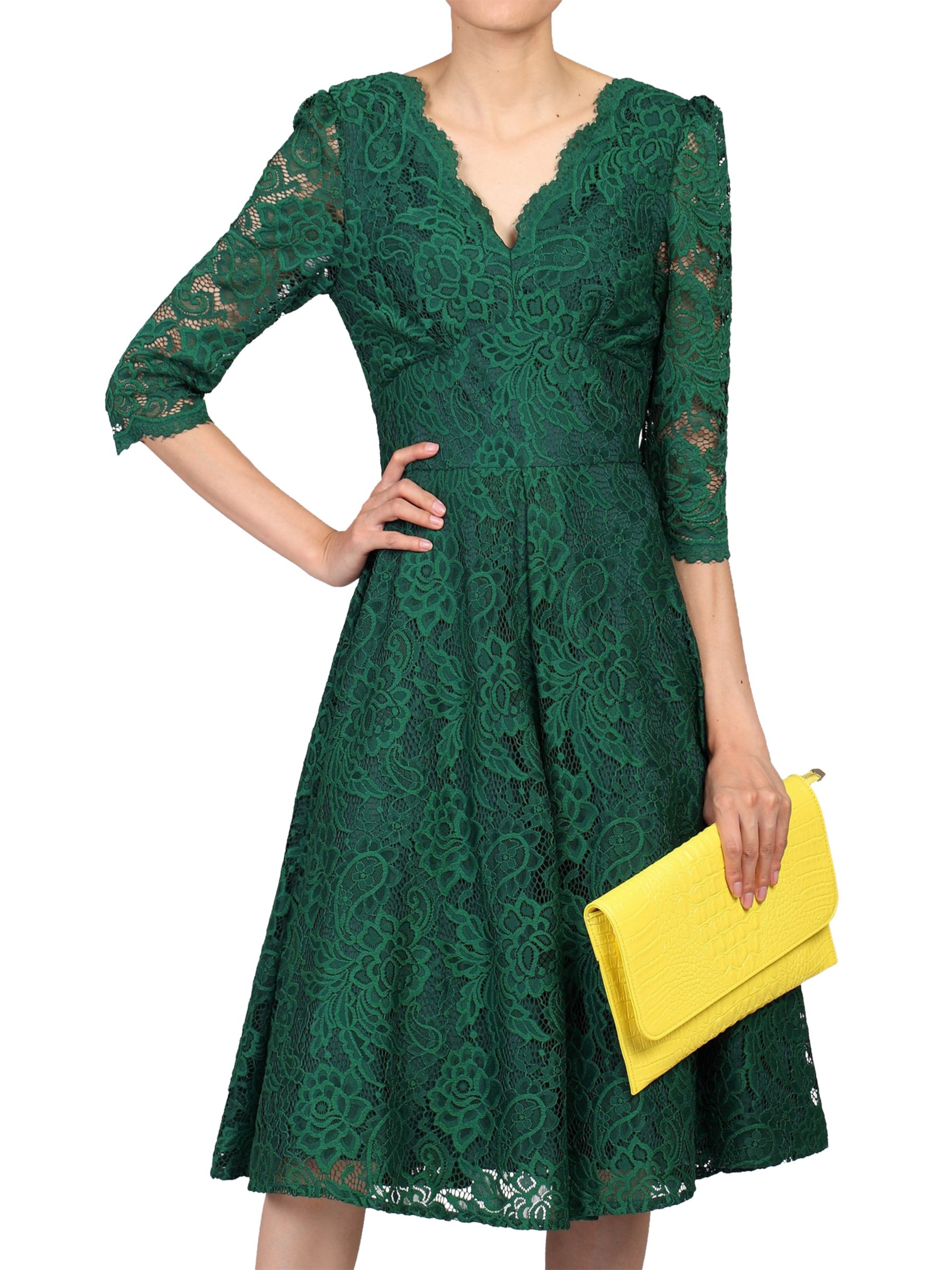 Buy Jolie Moi Three Quarter Sleeved Lace Dress, Green, 8 Online at johnlewis.com