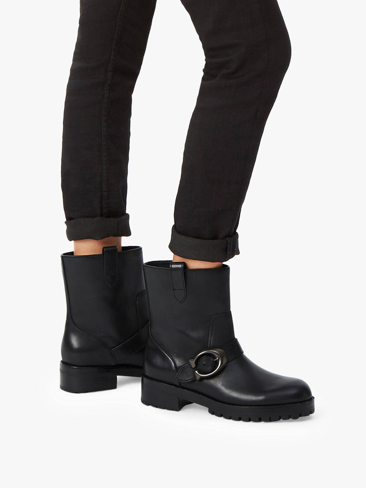 Coach Leighton C Buckle Ankle Boots, Black Leather at John Lewis & Partners