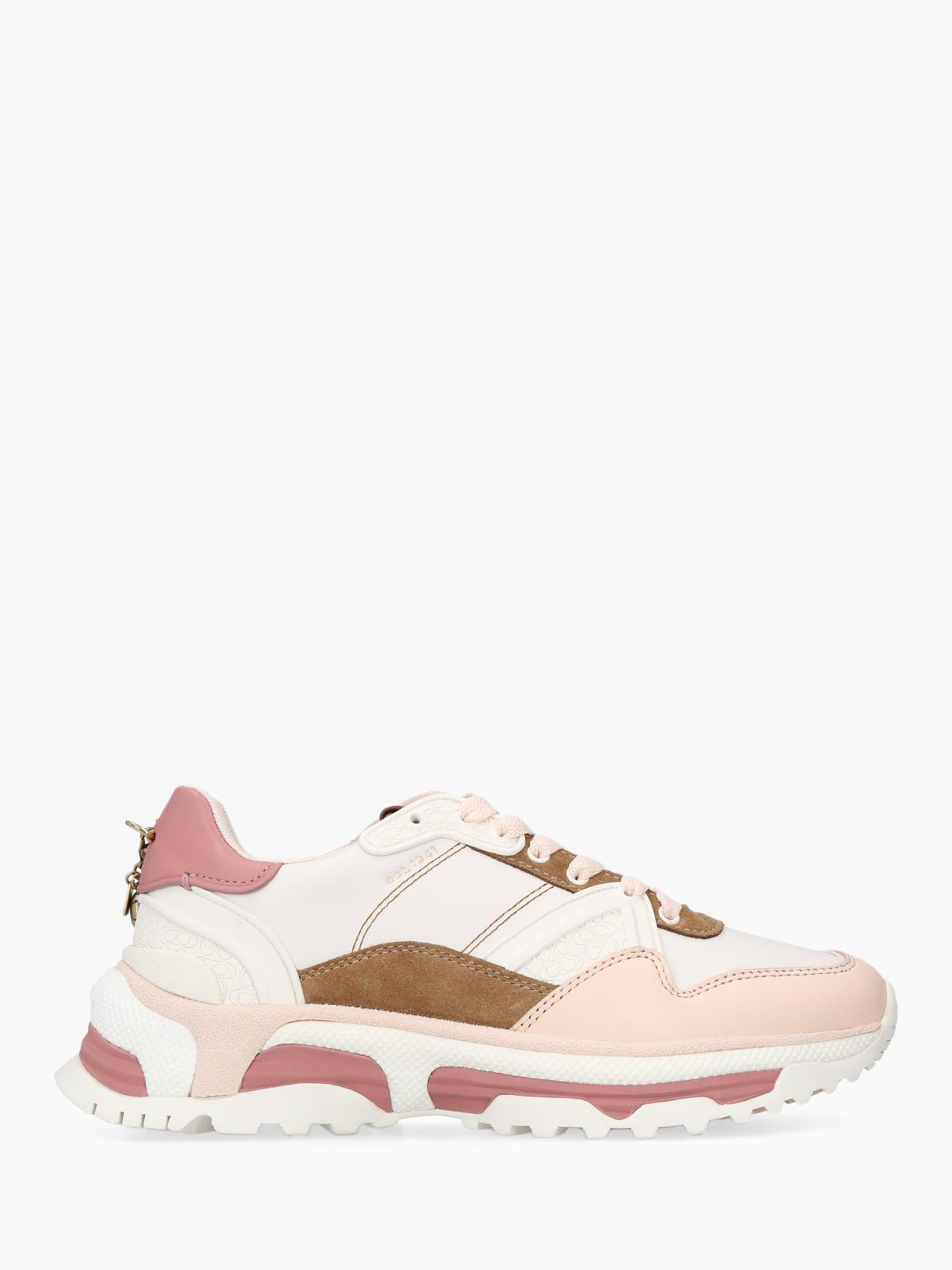 Coach C143 Runner Lace Up Trainers, White/Pink Suede at John Lewis ...